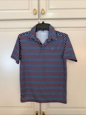 Izod Navy and Pink Striped Performance Polo